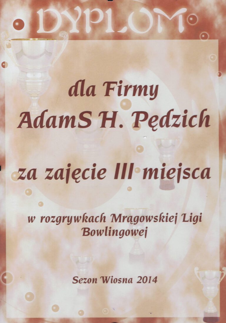Dyplom dla firmy AdamS